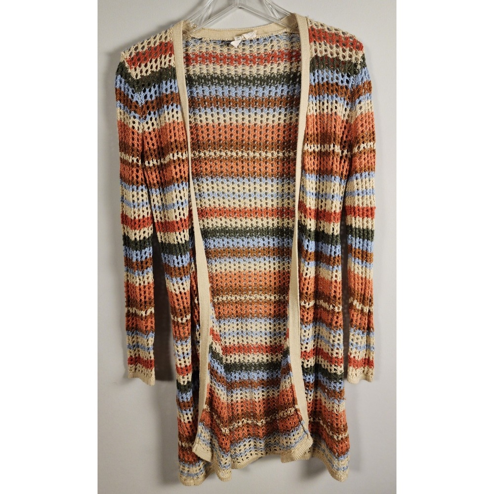 Sky and Sparrow Sz Small Crochet Striped Open Front Cardigan 70s Vibes Beachy